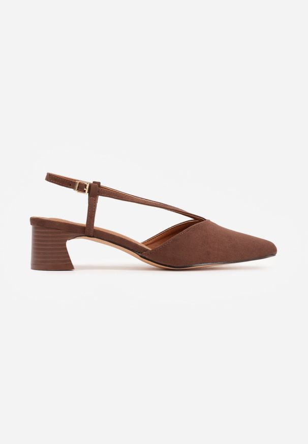 Renee - Brązowe Czółenka Slingback VICES z Imitacji Zamszu na Klockowym Obcasie Adophaia. Zapięcie: pasek. Kolor: brązowy. Materiał: zamsz. Obcas: na obcasie. Styl: elegancki, boho. Wysokość obcasa: średni