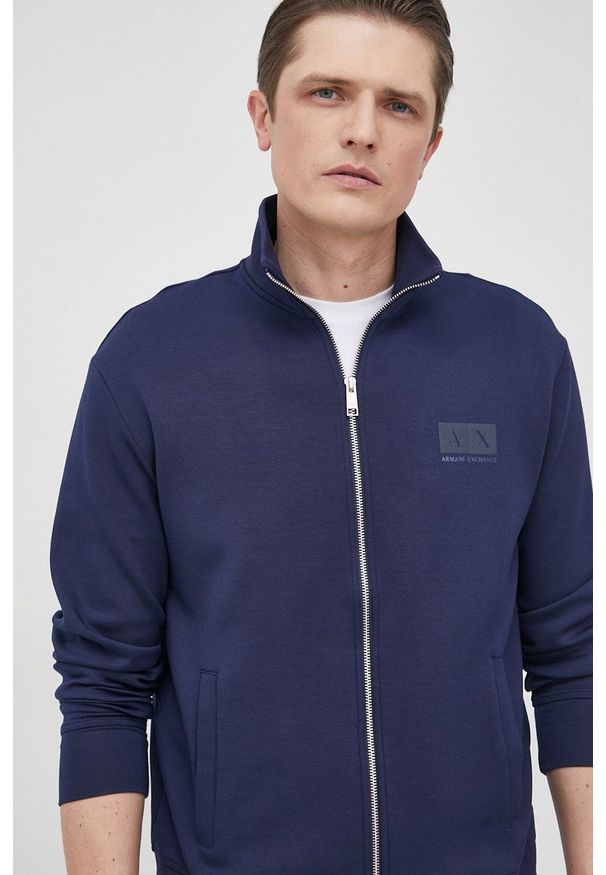 Armani Exchange bluza męska kolor granatowy gładka. Okazja: na co dzień. Kolor: niebieski. Wzór: gładki. Styl: casual