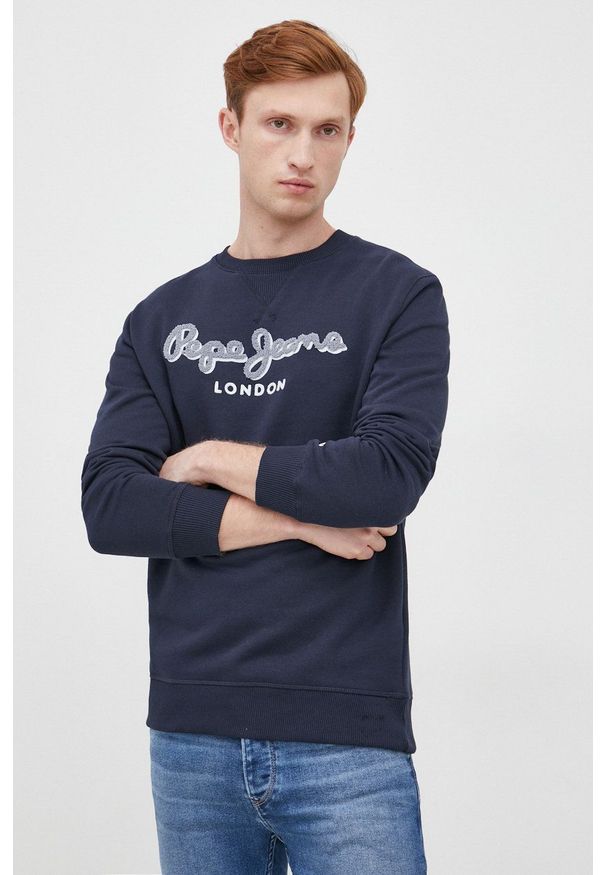 Pepe Jeans bluza bawełniana męska kolor granatowy z aplikacją. Kolor: niebieski. Materiał: bawełna. Wzór: aplikacja