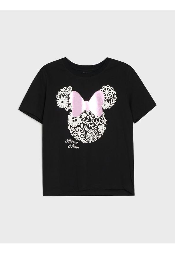 Sinsay - Bawełniana koszulka z nadrukiem Minnie Mouse - czarny. Kolor: czarny. Materiał: bawełna. Wzór: motyw z bajki, nadruk