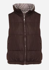 Born2be - Brązowa Pikowana Kamizelka z Ozdobną Podszewką Olianela. Okazja: na co dzień, na spacer. Kolor: brązowy. Materiał: jeans. Wzór: aplikacja. Styl: casual, elegancki #6