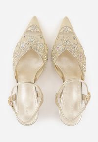 Born2be - Złote Czółenka na Szpilce VICES z Siateczkową Cholewką z Brokatem i Cyrkoniami Venbanise. Zapięcie: sprzączka. Kolor: złoty. Materiał: tiul. Szerokość cholewki: normalna. Wzór: aplikacja. Obcas: na szpilce. Styl: klasyczny, elegancki #6