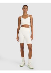 4f - 4F Biustonosz treningowy z niskim wsparciem - beżowy M/L. Kolor: beżowy. Materiał: elastan, materiał, włókno, jersey, syntetyk. Rodzaj stanika: wyciągane miseczki. Wzór: gładki, ze splotem. Sport: fitness, joga i pilates #2