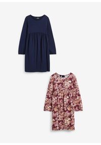 bonprix - Sukienka z dżerseju z czystej bawełny (2 szt.). Kolor: czerwony, niebieski. Materiał: jersey, bawełna. Wzór: kwiaty, nadruk #3