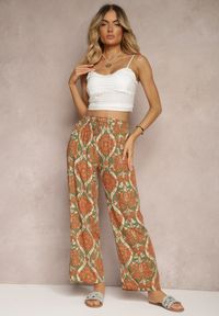 Renee - Ciemnobeżowe Wiskozowe Spodnie Boho High Waist z Szerokimi Nogawkami i Gumką w Talii Tiamarra. Stan: podwyższony. Kolor: beżowy. Materiał: wiskoza. Sezon: lato. Styl: boho