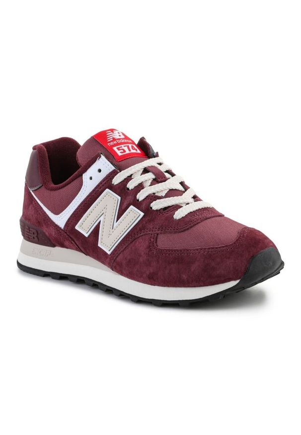 Buty New Balance U574HMG czerwone. Okazja: na co dzień. Zapięcie: sznurówki. Kolor: czerwony. Materiał: skóra, guma. Szerokość cholewki: normalna. Model: New Balance 574