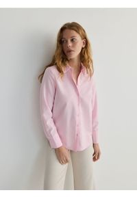 Reserved - Gładka koszula - pastelowy róż. Kolor: różowy. Materiał: tkanina, bawełna. Wzór: gładki