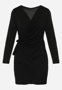 Born2be - Czarna Sukienka Kopertowa Mini Wiązana w Pasie Icona. Kolor: czarny. Typ sukienki: kopertowe. Styl: elegancki. Długość: mini #3