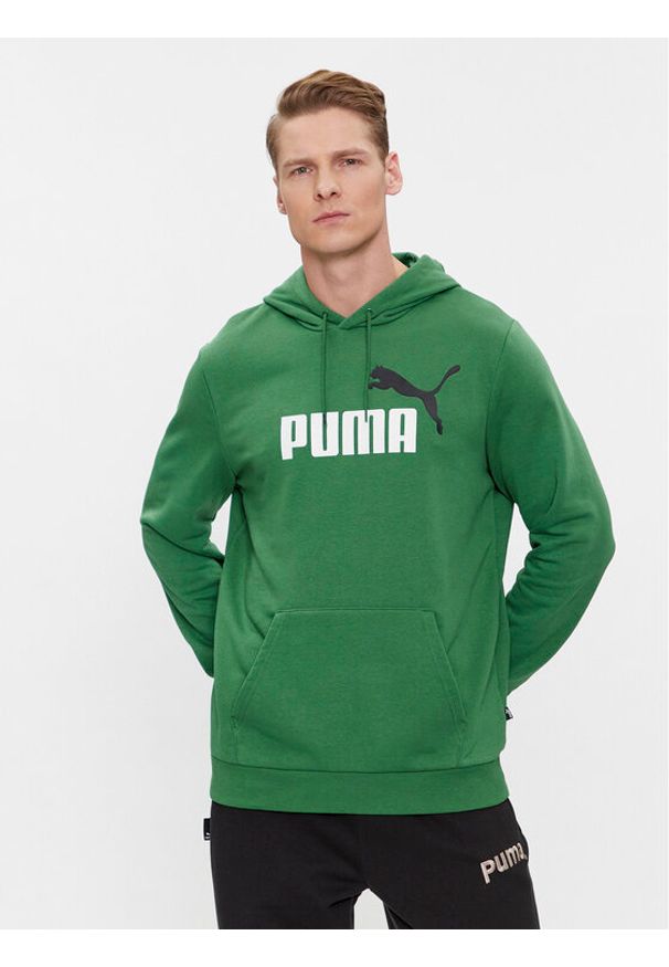 Puma Bluza Ess+ Col Big Logo 586765 Zielony Regular Fit. Kolor: zielony. Materiał: bawełna, syntetyk