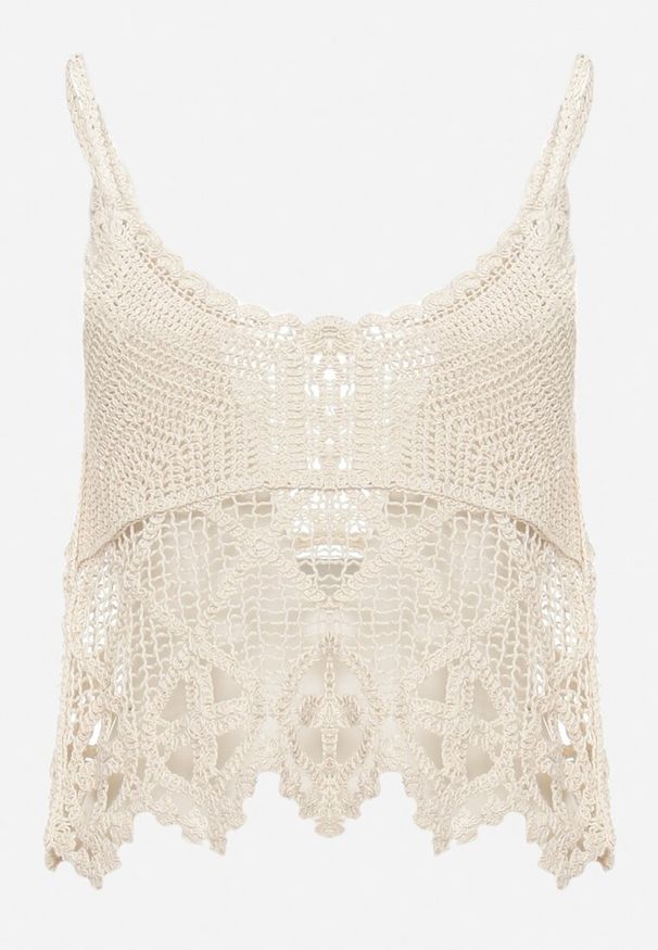 Born2be - Beżowy Bawełniany Top Boho w Szydełkowym Stylu Janeila. Kolor: beżowy. Materiał: bawełna. Wzór: aplikacja. Sezon: lato. Styl: boho