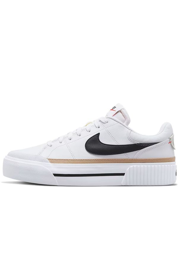 Buty damskie Nike Court Legacy Lift DM7590-100 - białe. Okazja: na co dzień. Kolor: biały. Materiał: materiał, skóra, guma. Szerokość cholewki: normalna. Obcas: na platformie. Model: Nike Court
