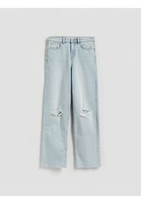 Reserved - Jeansy straight z przetarciami - niebieski. Kolor: niebieski #1
