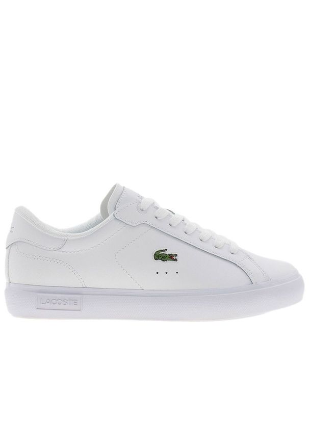 Buty damskie Lacoste Powercourt 125 2 SFA 749SFA0086-21G - białe. Okazja: na co dzień. Zapięcie: sznurówki. Kolor: biały. Materiał: guma, skóra. Wzór: gładki, aplikacja