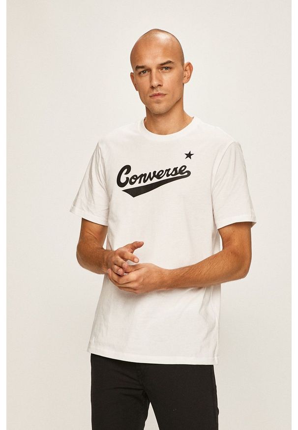 Converse - T-shirt. Okazja: na co dzień. Kolor: biały. Materiał: dzianina. Wzór: nadruk. Styl: casual