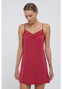 Calvin Klein Underwear - Koszula nocna. Kolor: czerwony. Materiał: dzianina, koronka