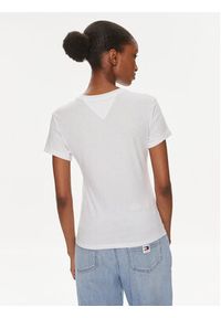 Tommy Jeans T-Shirt Essential Logo DW0DW18140 Biały Slim Fit. Kolor: biały. Materiał: bawełna