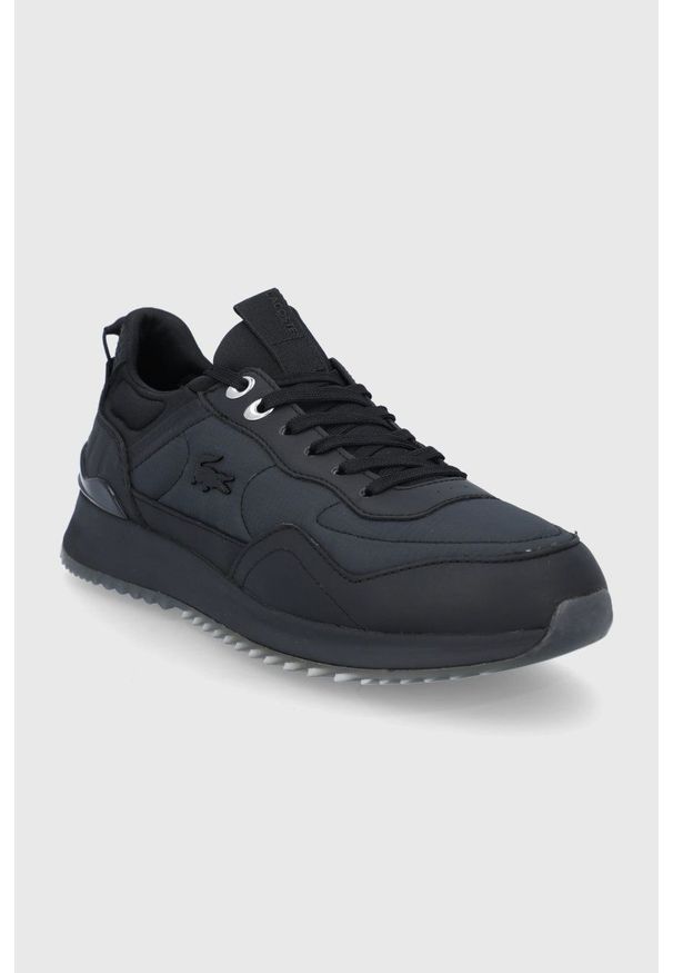 Lacoste Buty kolor czarny. Nosek buta: okrągły. Zapięcie: sznurówki. Kolor: czarny. Materiał: guma. Sport: bieganie