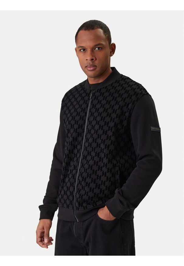 Karl Lagerfeld - KARL LAGERFELD Bluza 705002 561910 Czarny Regular Fit. Typ kołnierza: dekolt w karo. Kolor: czarny. Materiał: bawełna