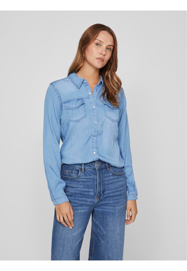 Vila Koszula jeansowa Bista 14033008 Niebieski Regular Fit. Kolor: niebieski. Materiał: bawełna