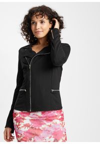 bonprix - Shirt rozpinany w stylu biker. Kolor: czarny