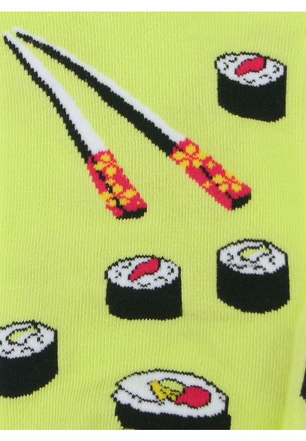 His Story - Tematyczne Skarpetki Bawełniane - Sushi na Żółtym Tle. Kolor: żółty, złoty, wielokolorowy. Materiał: elastan, bawełna, poliamid