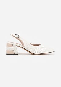 Renee - Białe Czółenka VICES z Ozdobnym Słupkiem Drobną Perforacją i Noskiem w Szpic Lynnsyss. Kolor: biały. Materiał: satyna. Obcas: na słupku. Styl: elegancki #6