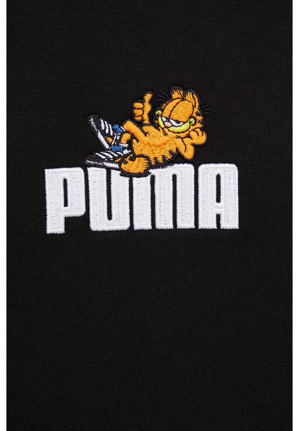 Puma bluza bawełniana PUMA x GARFIELD 534435 męska kolor czarny z kapturem z nadrukiem. Typ kołnierza: kaptur. Kolor: czarny. Materiał: bawełna. Wzór: nadruk