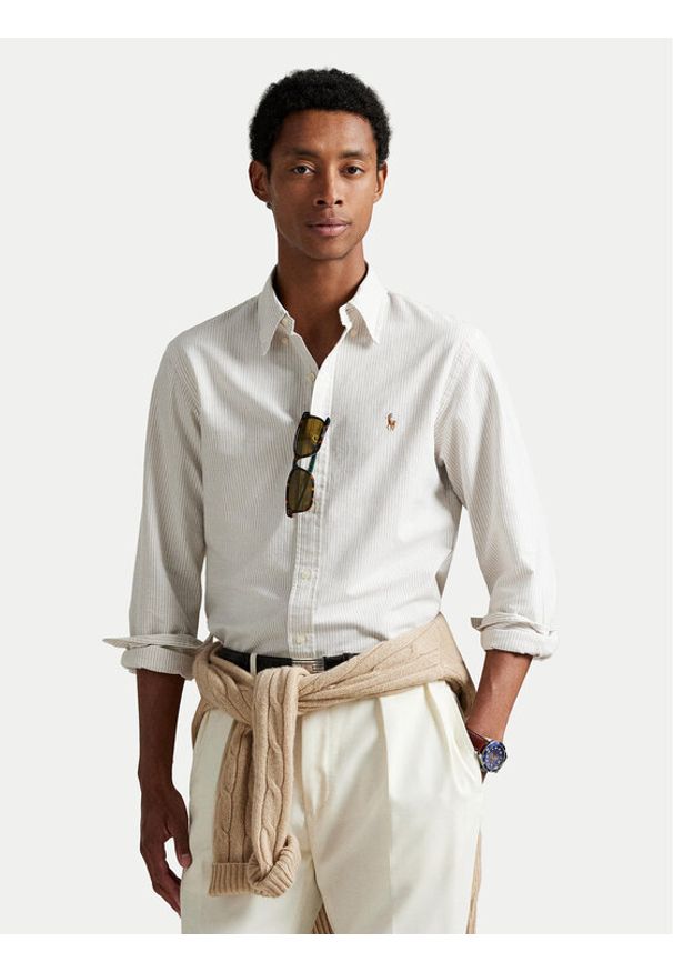 Polo Ralph Lauren Koszula 710953710004 Beżowy jasny Slim Fit. Typ kołnierza: polo. Kolor: beżowy. Materiał: bawełna