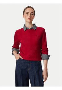 TOMMY HILFIGER - Tommy Hilfiger Sweter WW0WW44993 Czerwony Regular Fit. Kolor: czerwony. Materiał: bawełna #1