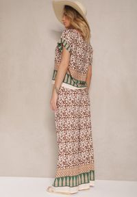 Renee - Brązowy Komplet z Bawełny w Print Boho Szerokie Spodnie i Koszulka Telanitha. Kolor: brązowy. Materiał: bawełna. Wzór: nadruk