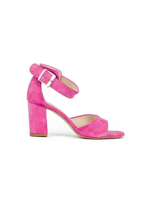 Zapato - sandałki na słupku - skóra naturalna - model 348 - kolor różowy nubuk. Kolor: różowy. Materiał: skóra, nubuk. Obcas: na słupku