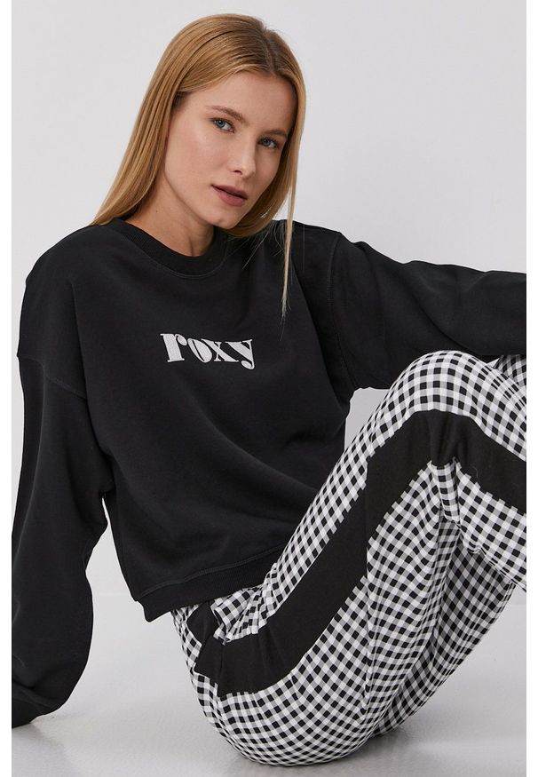 Roxy Bluza damski kolor czarny. Kolor: czarny. Wzór: aplikacja