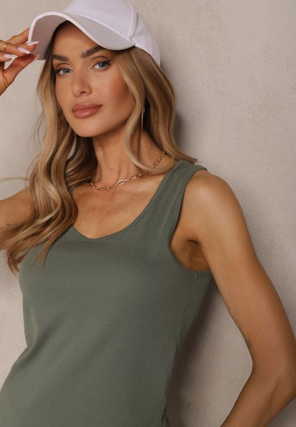 Renee - Ciemnozielony Basicowy Top z Bawełny Fevaine. Okazja: na co dzień. Kolor: zielony. Materiał: bawełna. Styl: klasyczny, casual