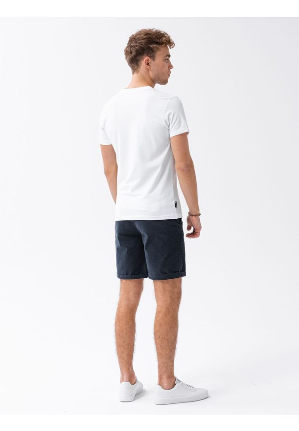 Ombre Clothing - T-shirt męski bez nadruku S1183 - biały - XXL. Typ kołnierza: dekolt w serek. Kolor: biały. Materiał: elastan, bawełna. Styl: klasyczny