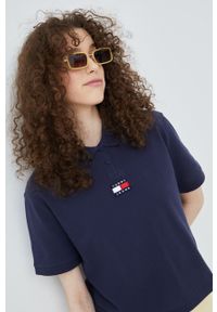 Tommy Jeans t-shirt bawełniany DW0DW10347.PPYY kolor granatowy z kołnierzykiem. Kolor: niebieski. Materiał: bawełna. Długość: krótkie. Wzór: gładki #1