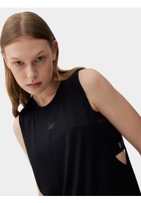 4f - Top treningowy szybkoschnący damski. Kolor: czarny. Materiał: włókno, dzianina, materiał. Długość rękawa: na ramiączkach #2