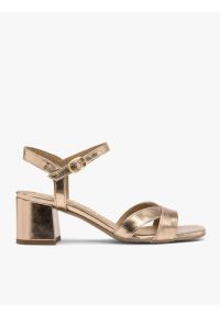 Ryłko - Platynowe sandały z ozdobna cholewką. Kolor: szary. Materiał: skóra. Obcas: na obcasie. Styl: street. Wysokość obcasa: niski #1