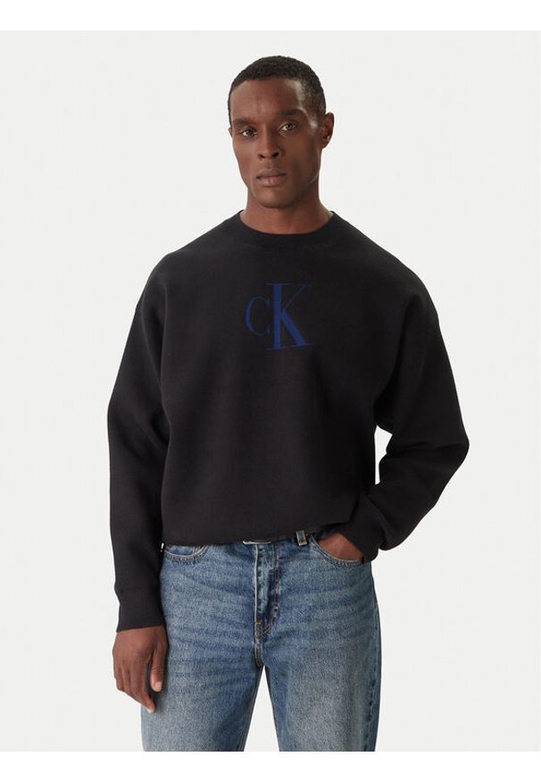 Calvin Klein Jeans Sweter LV04RD305G Czarny Relaxed Fit. Kolor: czarny. Materiał: bawełna