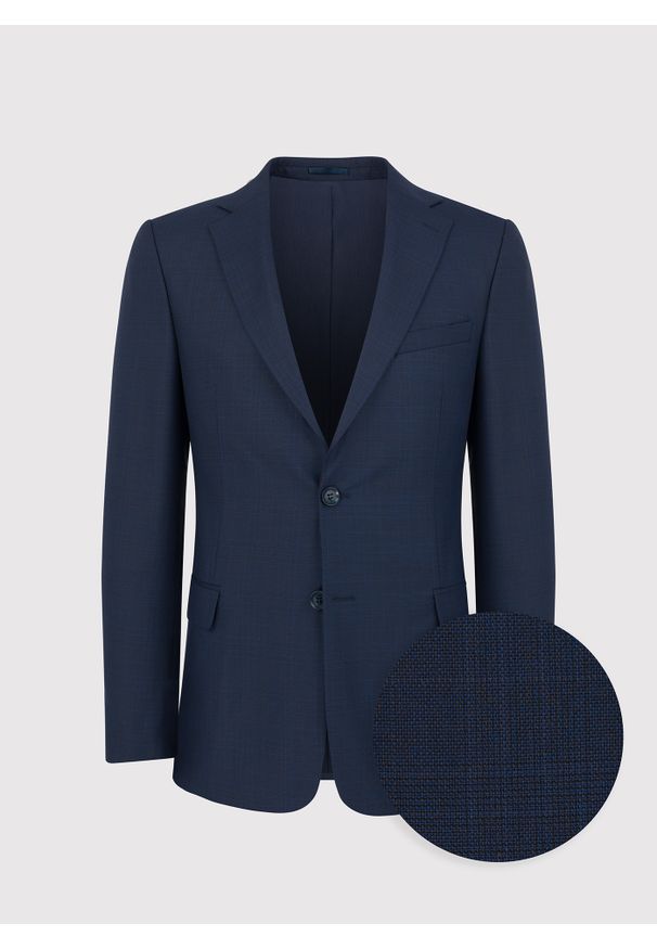 Pako Lorente - PAKO LORENTE – Granatowa marynarka garniturowa w subtelną kratę. Kolor: niebieski. Materiał: poliester, elastan, wiskoza. Wzór: kratka