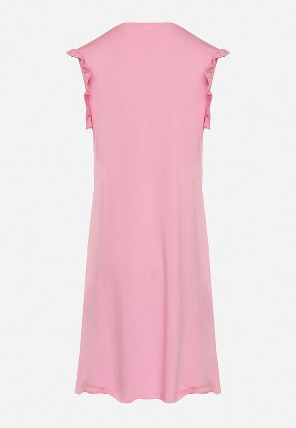 Born2be - Jasnoróżowa Letnia Sukienka Bawełniana z Falbankami Wokół Ramion Sasare. Typ kołnierza: kołnierz z falbankami. Kolor: różowy. Materiał: bawełna. Długość rękawa: krótki rękaw. Wzór: aplikacja. Sezon: lato. Typ sukienki: trapezowe