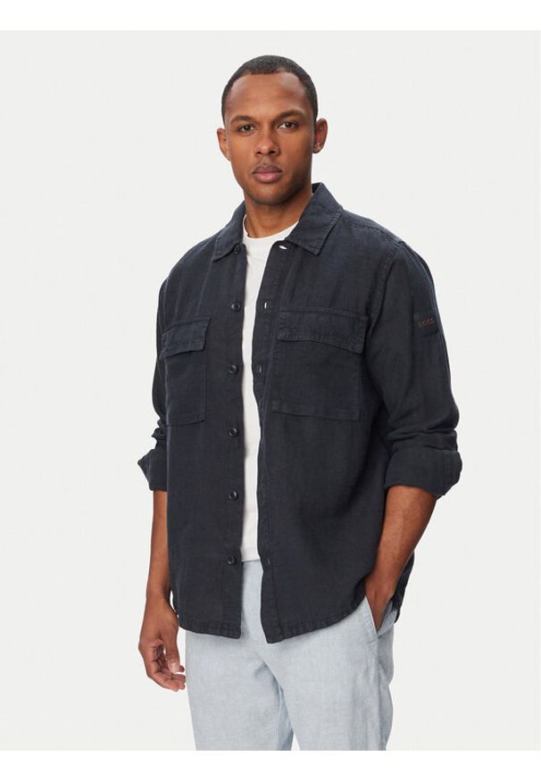 BOSS Koszula Locky 50558928 Granatowy Regular Fit. Kolor: niebieski. Materiał: len
