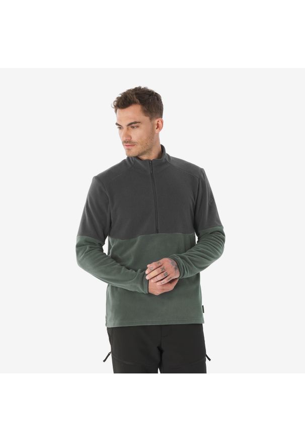 quechua - Polar turystyczny męski Quechua MH500. Kolor: zielony, czarny, wielokolorowy. Materiał: poliester, materiał