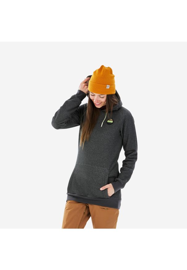 DREAMSCAPE - Bluza snowboardowa z kapturem damska Dreamscape 100 1/2 zip. Typ kołnierza: kaptur. Kolor: szary. Materiał: poliester, elastan, tkanina, prążkowany, bawełna, materiał. Sezon: zima. Sport: snowboard
