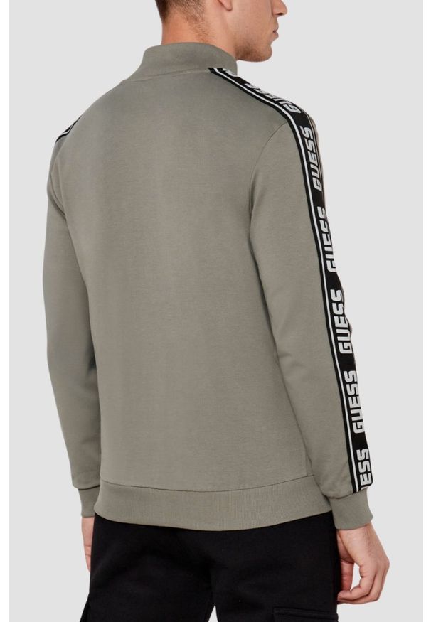 Guess - GUESS Zielona męska bluza z lampasami New Arlo, Rozmiar L. Kolor: zielony