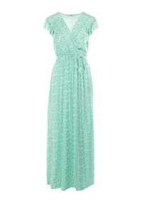 Born2be - Zielona Sukienka z Wiskozy Kephestra. Okazja: na co dzień. Typ kołnierza: dekolt w kształcie V. Kolor: zielony. Wzór: aplikacja. Typ sukienki: kopertowe, proste. Materiał: wiskoza. Długość rękawa: krótki rękaw. Styl: casual, wizytowy. Długość: maxi #2