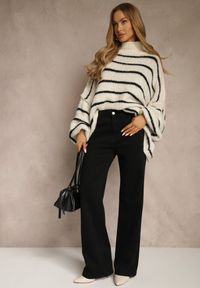 Renee - Czarne Jeansy Wide Leg High Waist z Bawełną i Domieszką Wiskozy Zozelia. Okazja: na co dzień. Stan: podwyższony. Kolekcja: plus size. Kolor: czarny. Styl: klasyczny, casual #4