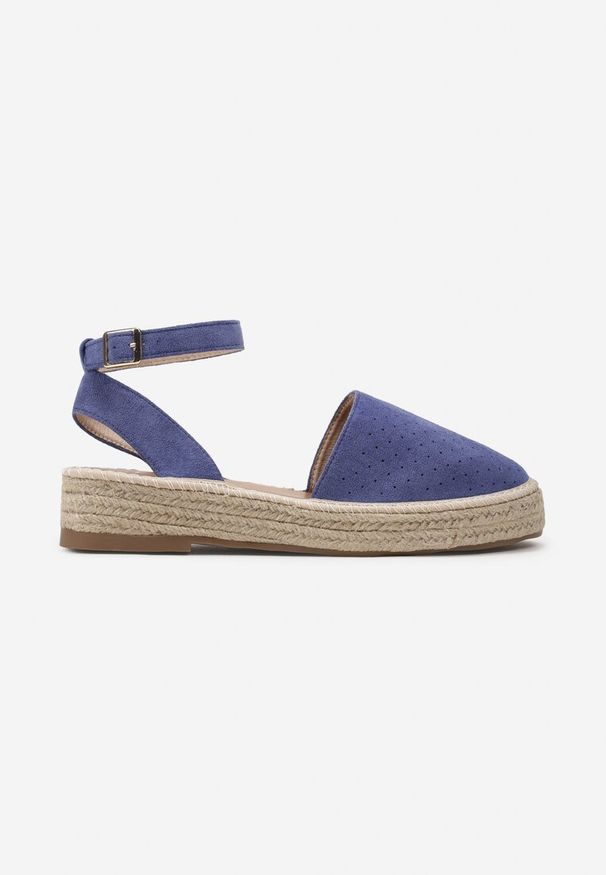Born2be - Niebieskie Espadryle na Płaskiej Plecionej Podeszwie z Paskiem Wokół Kostki Riolla. Zapięcie: pasek. Kolor: niebieski. Styl: boho