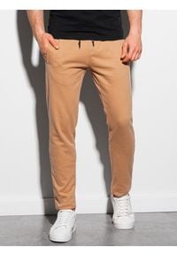Ombre Clothing - Spodnie męskie dresowe P946 - camel - XXL. Materiał: dresówka