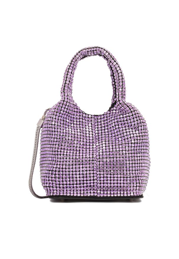Kazar - Fioletowa torebka pokryta cyrkoniami. Kolor: fioletowy. Wzór: ze splotem. Rozmiar: małe. Styl: wizytowy, glamour. Rodzaj torebki: na ramię