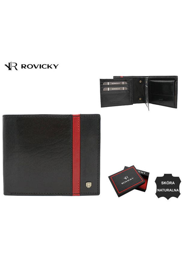 ROVICKY - Portfel skórzany Rovicky 22321-RVTP czarny. Kolor: czarny. Materiał: skóra